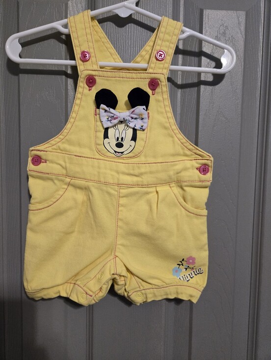 Disney Other - Disney Yellow Minnie Mouse Toddler Overalls Shorts